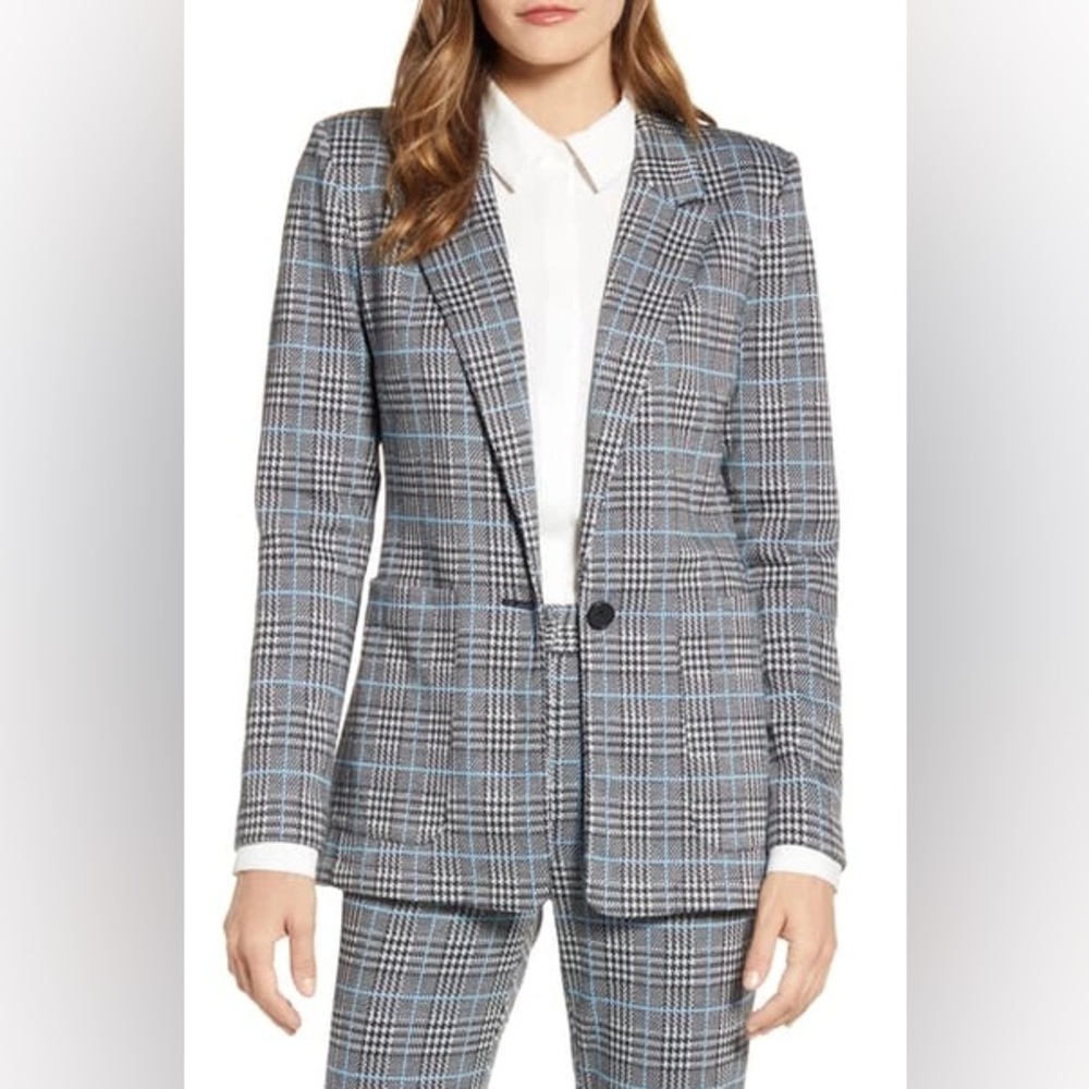 Vince Camuto Ponte Plaid Blazer in Serene Lake | Plus Size Blazer | Size 18W